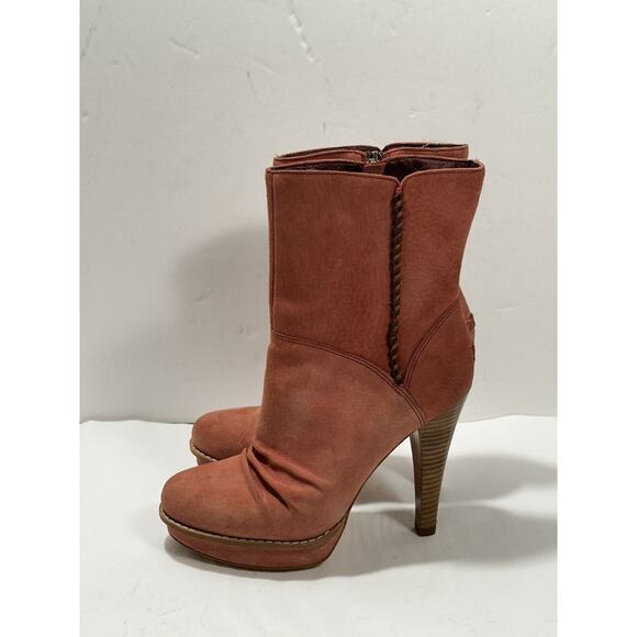 UGG Women's Bianka Boot Sz 8 High Heel Red Suede Sherpa Shearling Platform Boots - Picture 5 of 12